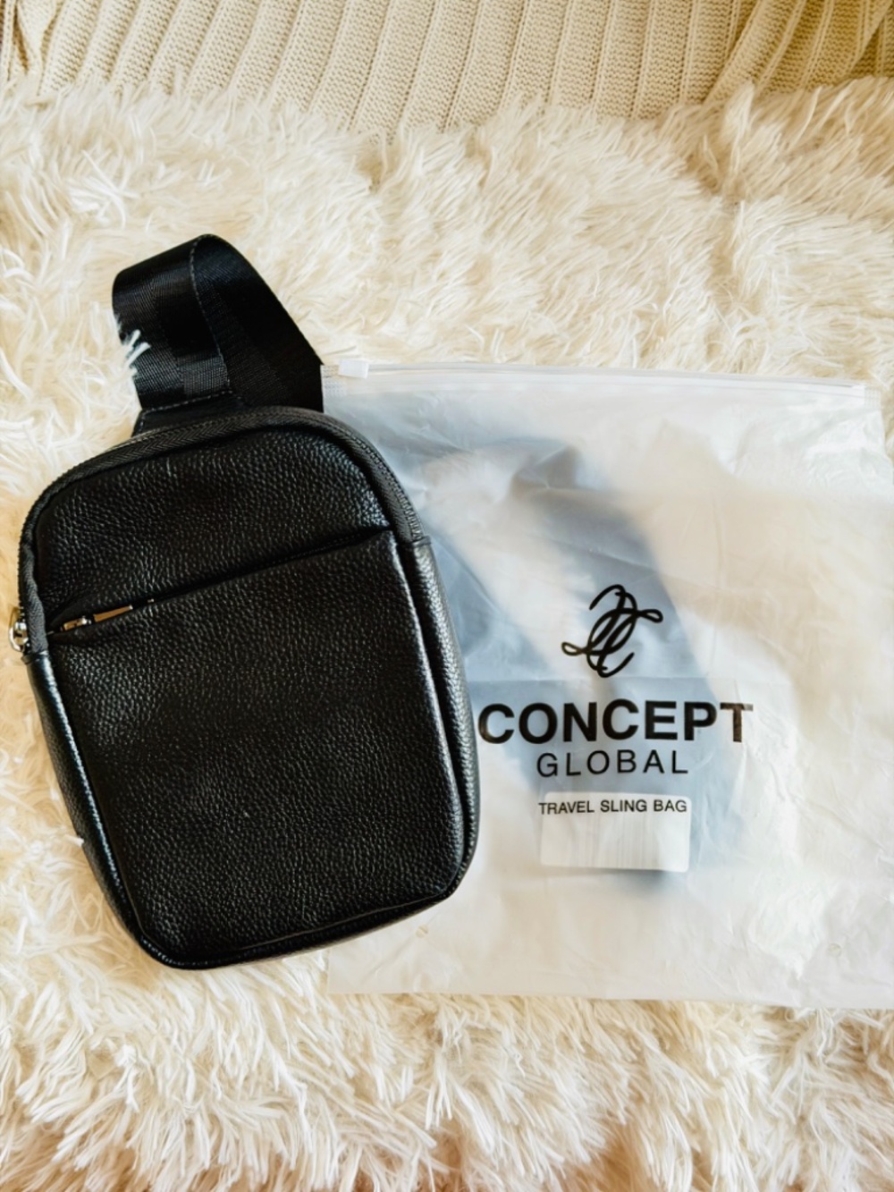 NWT~Concept Global~Black~Travel Sling Bag~Leather - Picture 10 of 10